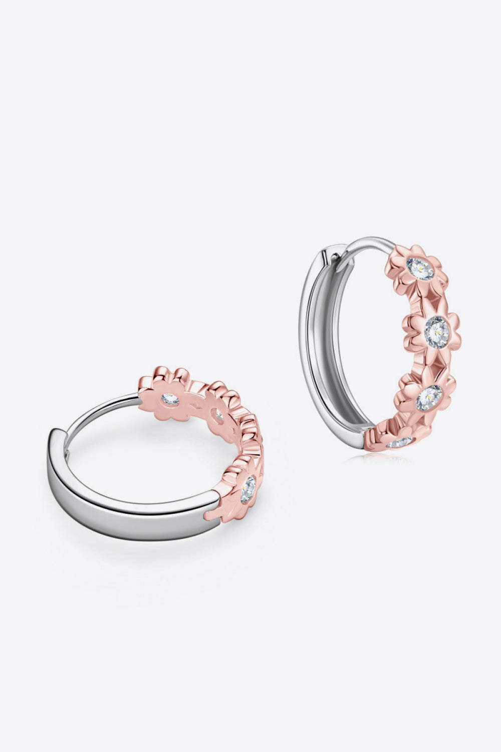 Moissanite Sterling Silver Huggie Earrings in Rose Gold - women's huggie earrings