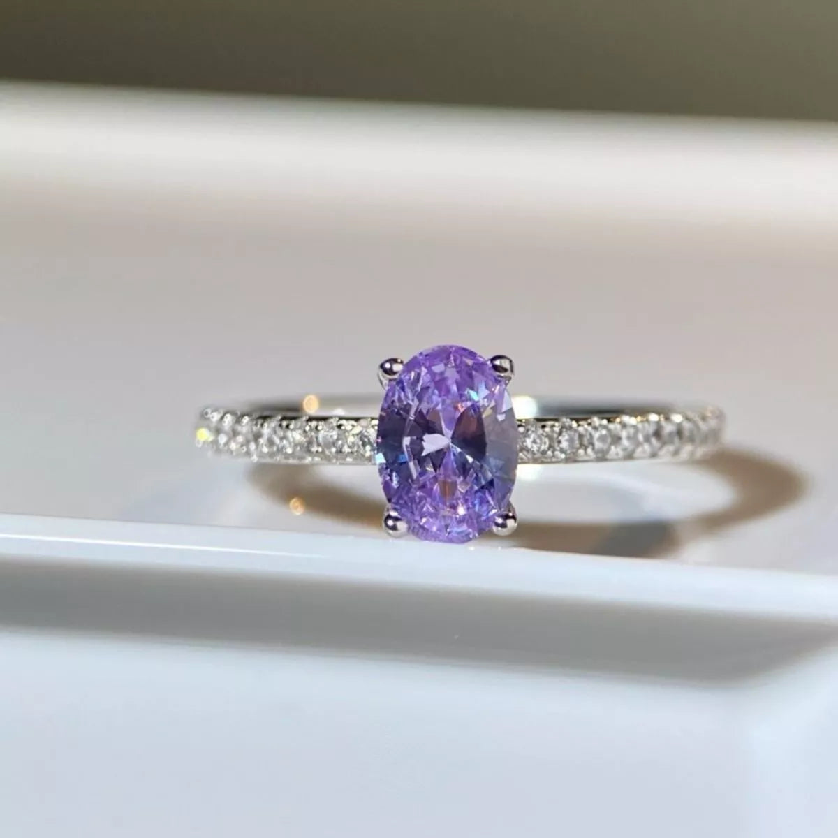 Sterling Silver Zircon Oval Ring in Lavender - women's ring