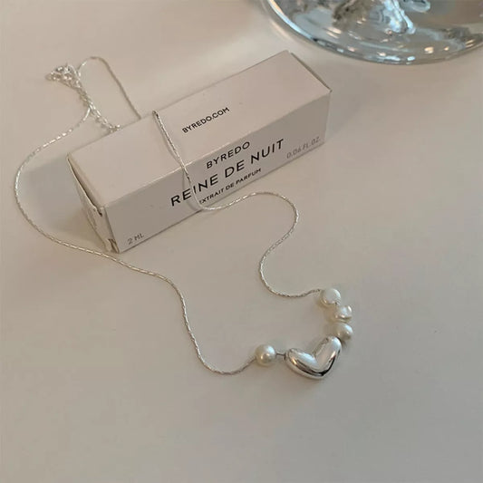 Heart & Pearl Accent Necklace in Silver - women's necklace