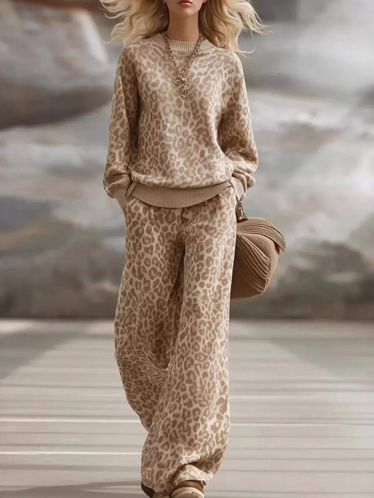 Leopard Dropped Shoulder Top and Pants Set in Leopard - women's matching pants set