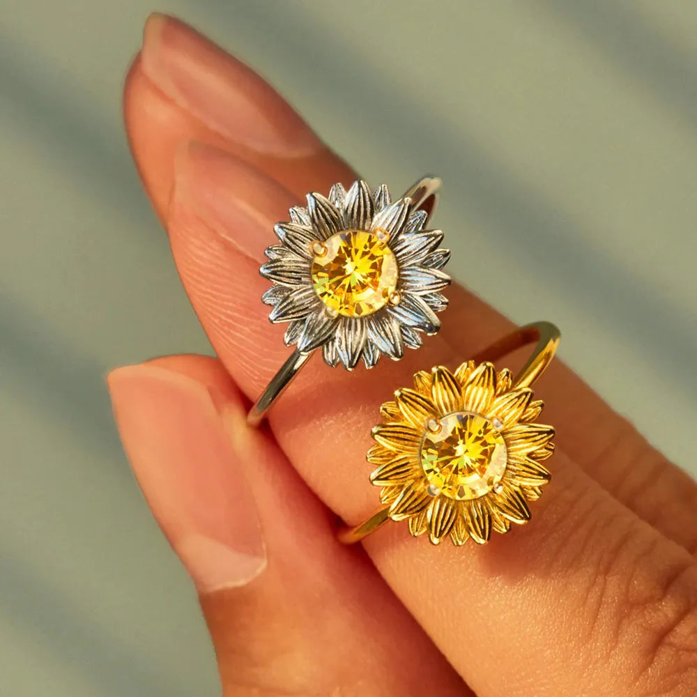Sunflower Zircon Sterling Silver Ring in Silver - women's ring