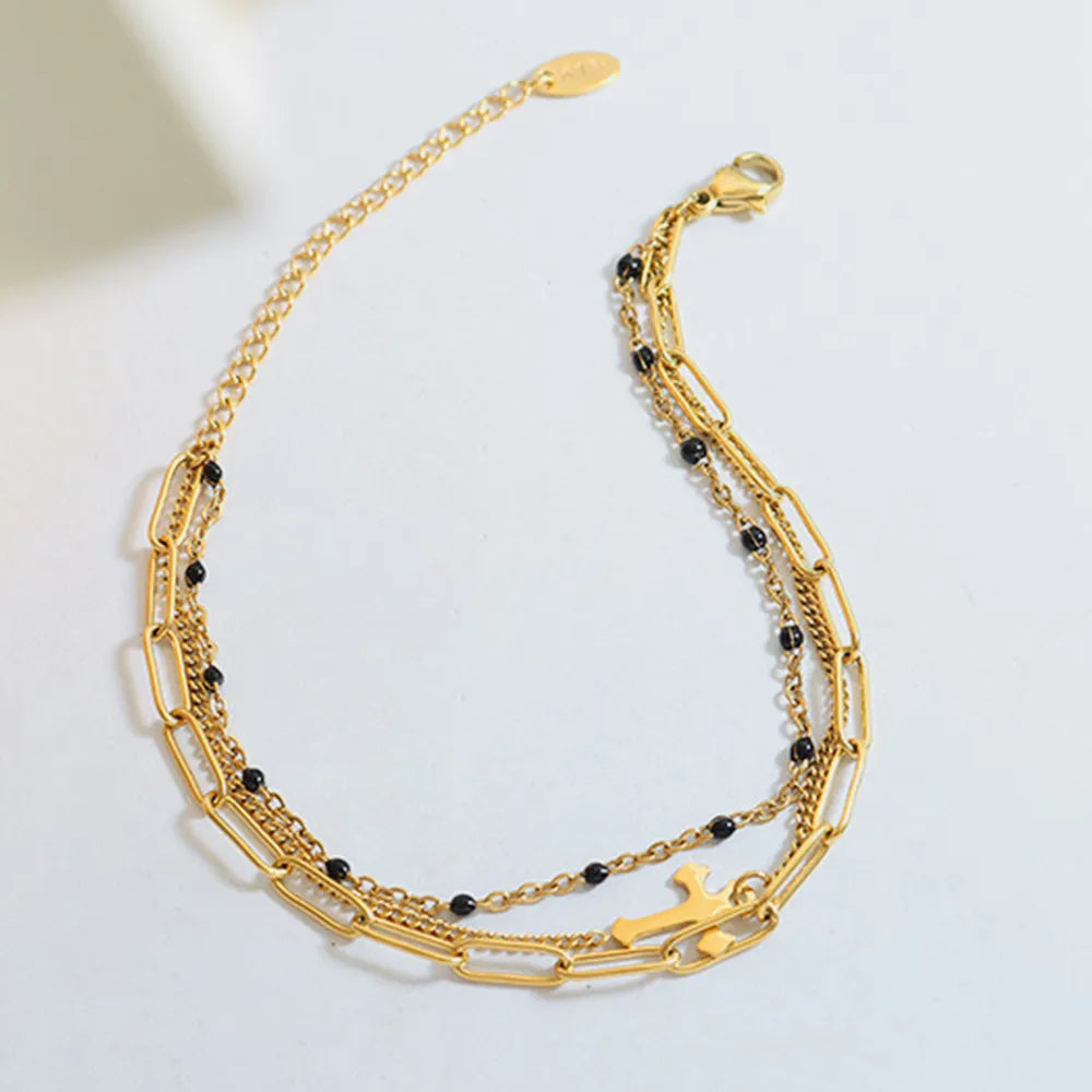 Titanium Steel Three-Layered Bracelet in Rose Gold - women's layered bracelet