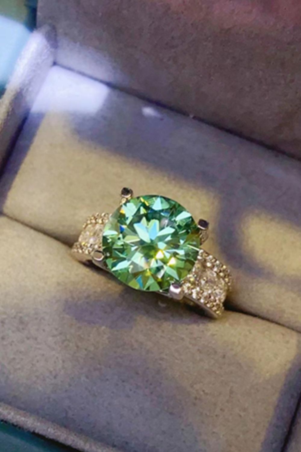 5 Carat Moissanite 4-Prong Wide Band Ring in Light Green - women's band ring