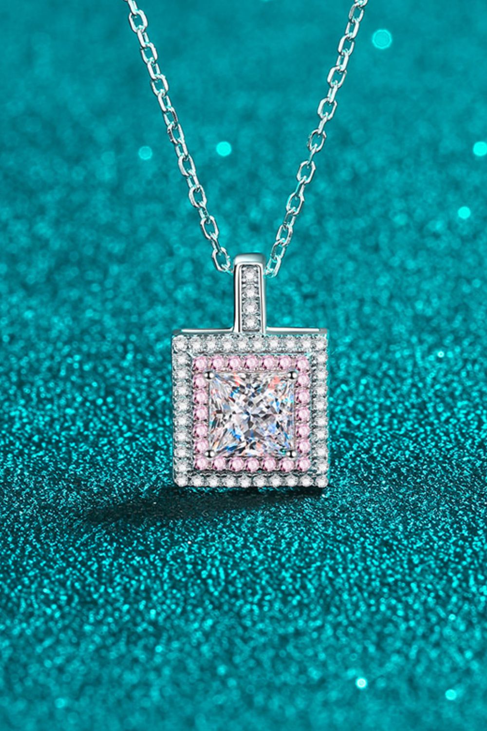 1 Carat Moissanite Square Pendant Chain Necklace - alternate necklace view