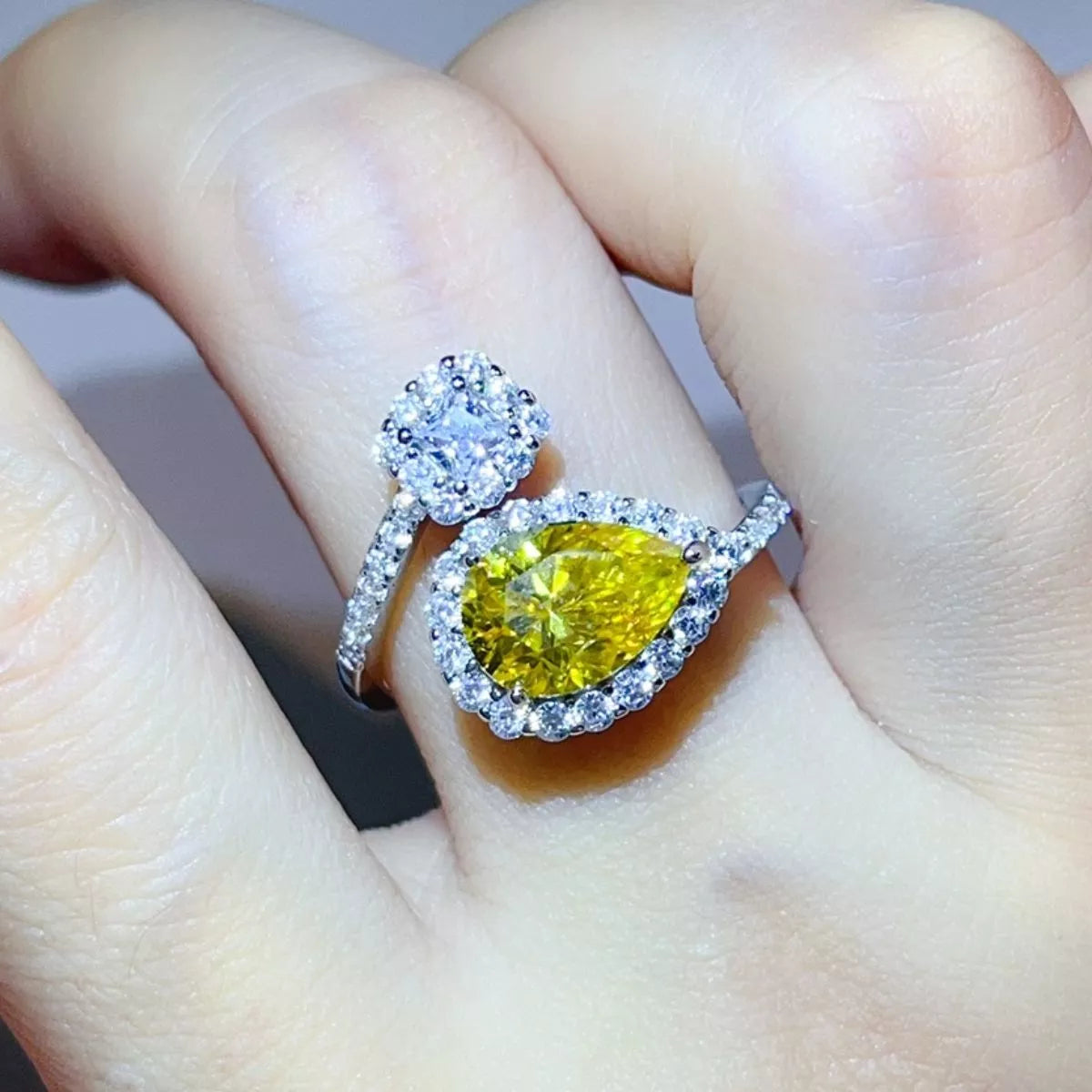 2 Carat Moissanite Sterling Silver Bypass Ring in Yellow - women's ring