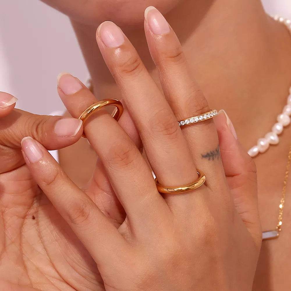 Stainless Steel Zircon Ring 3 Piece Set in Gold - women's ring