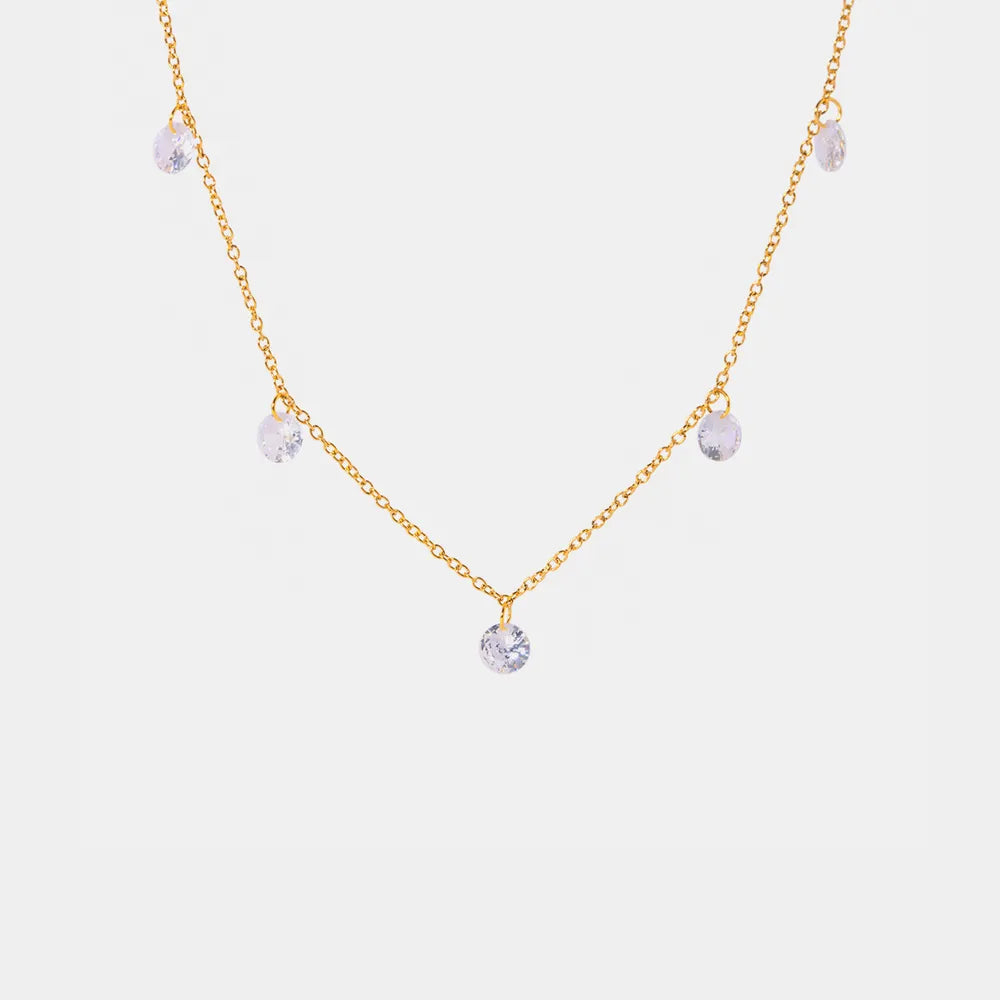 Stainless Steel Rhinestone Charm Necklace in Gold - women's necklace