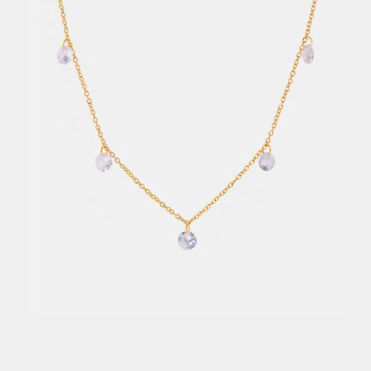 Stainless Steel Rhinestone Charm Necklace in Gold - women's necklace