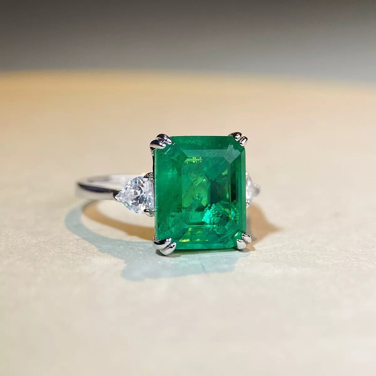 Sterling Silver Zircon Geometric Ring in Green - women's ring