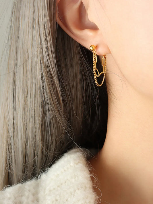 Titanium Steel Double Chain Earrings in Gold - women's earrings