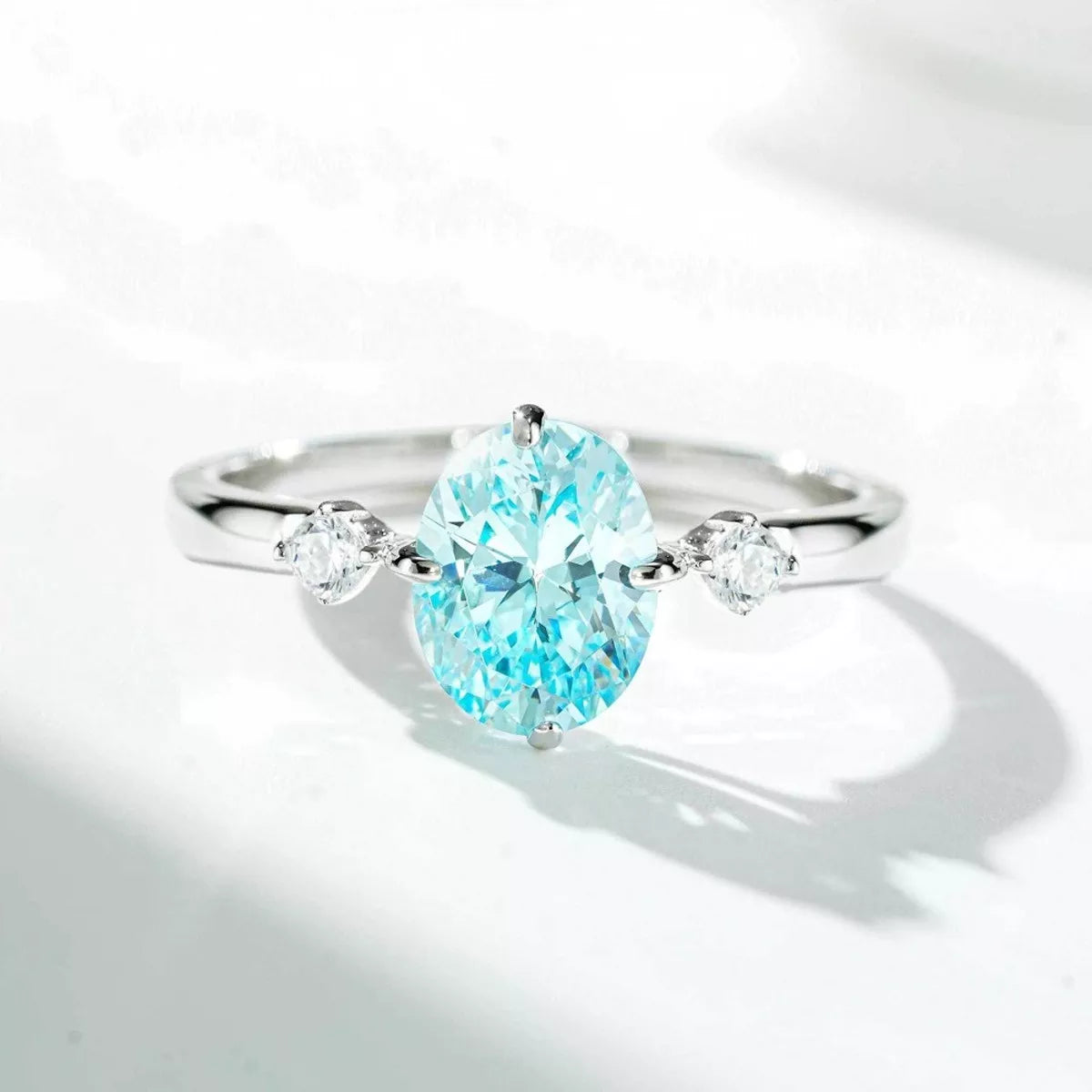 Sterling Silver Zircon Oval-Cut Ring in Burgundy - women's ring