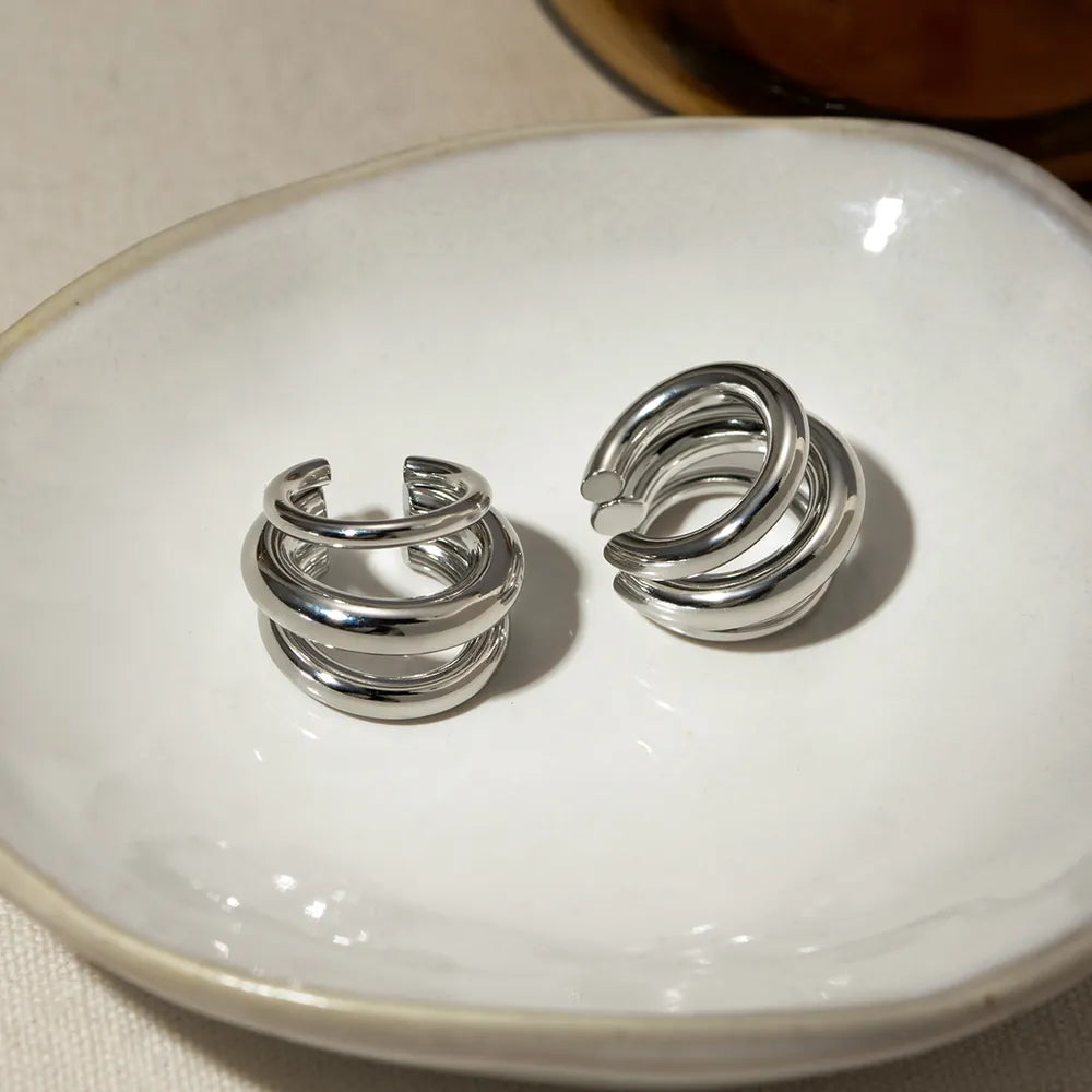Stainless Steel Layered Cuff Earrings - alternate earring view