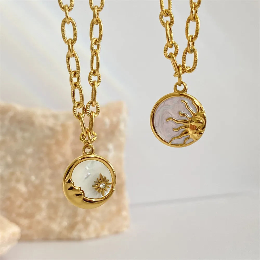 Titanium Steel Sun & Moon Necklace - alternate necklace view