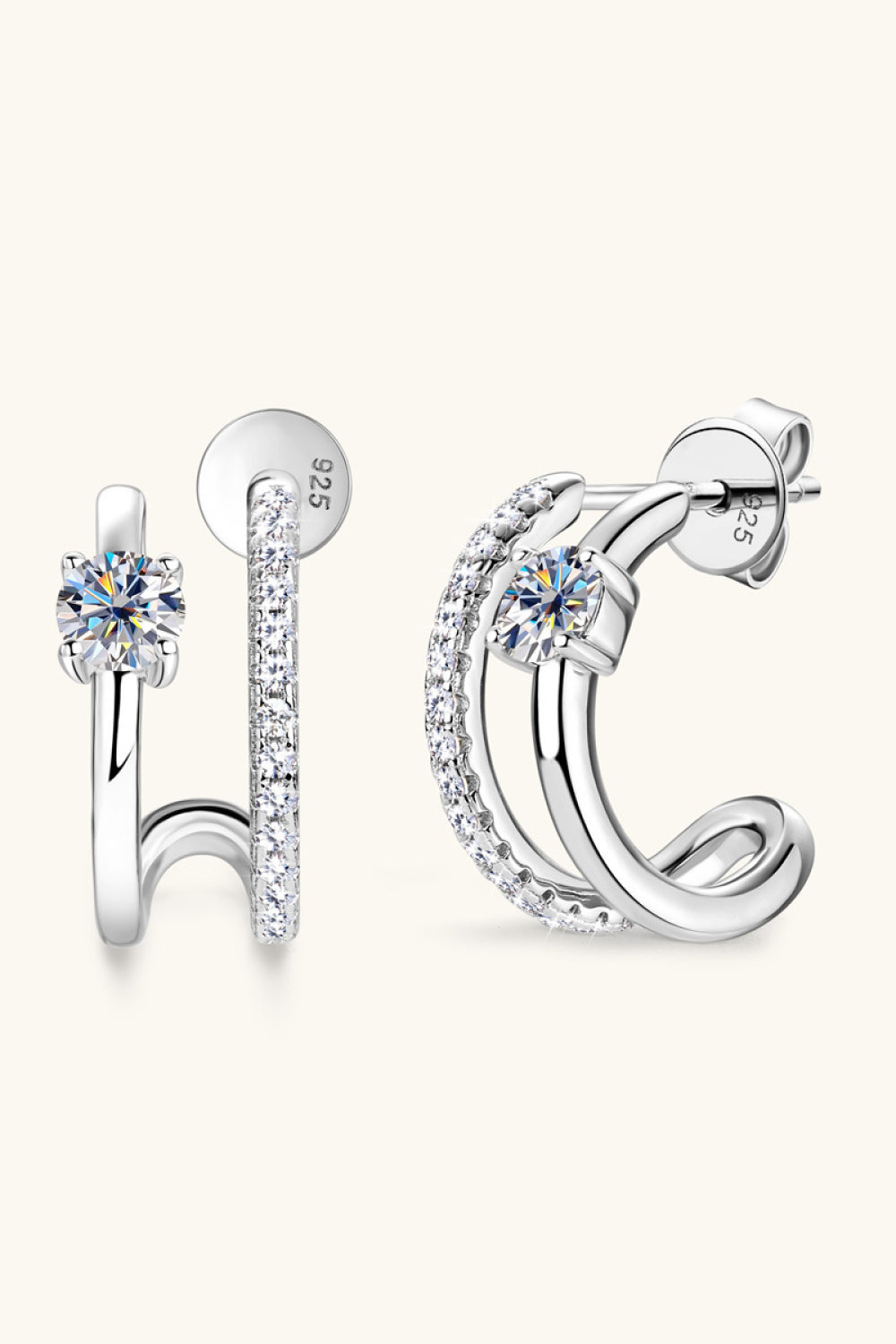 Moissanite Sterling Silver C-Hoop Earrings in Gold - women's hoop earrings