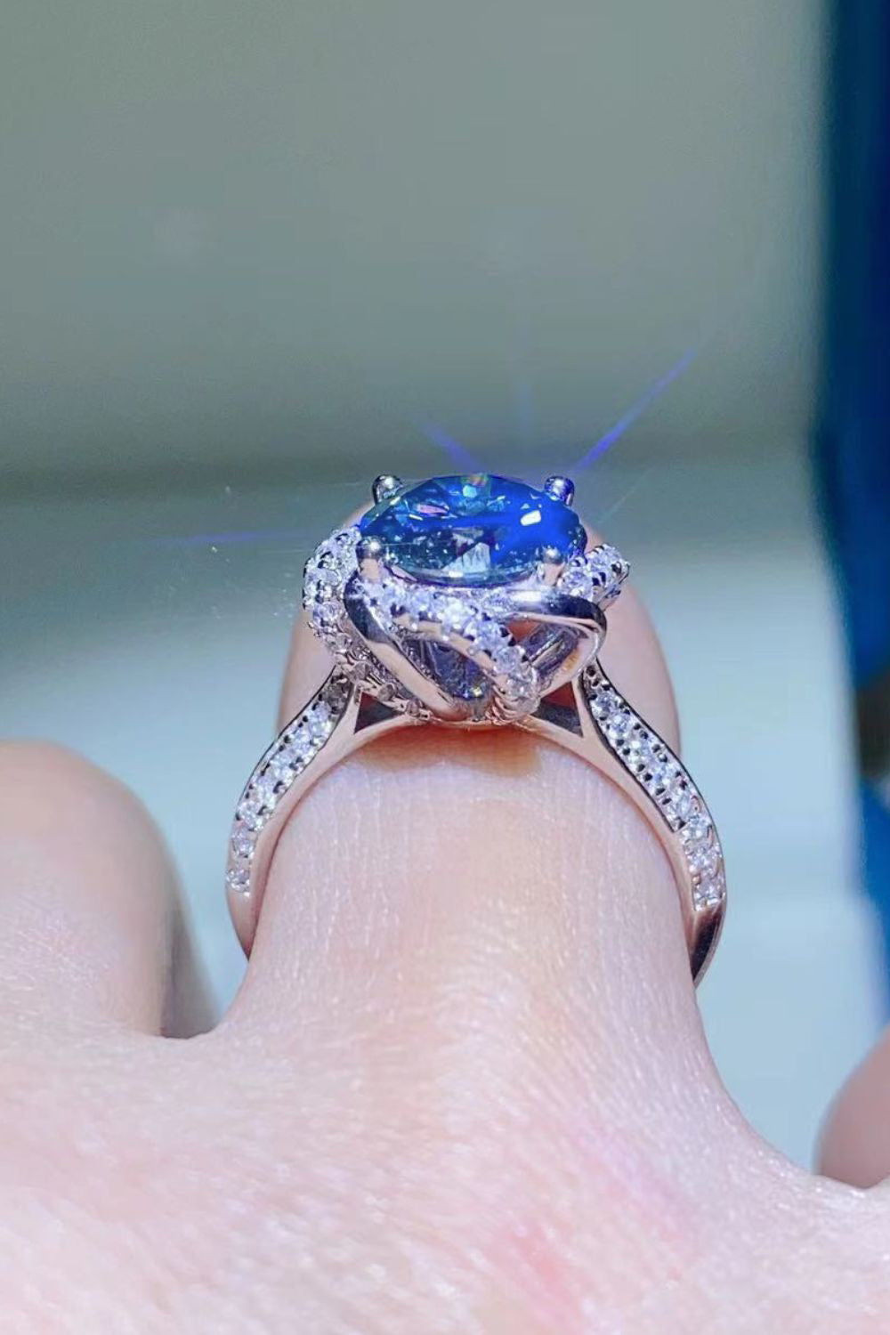 2 Carat Cobalt Blue Moissanite Sterling Silver Ring in Blue - women's ring