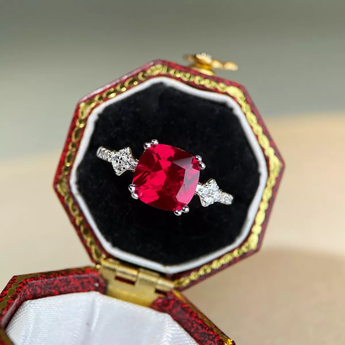 Sterling Silver Zircon Geometric Ring in Red - women's ring