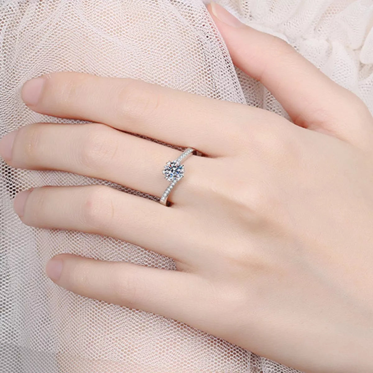 1 Carat Sterling Silver Moissanite Ring - alternate ring view