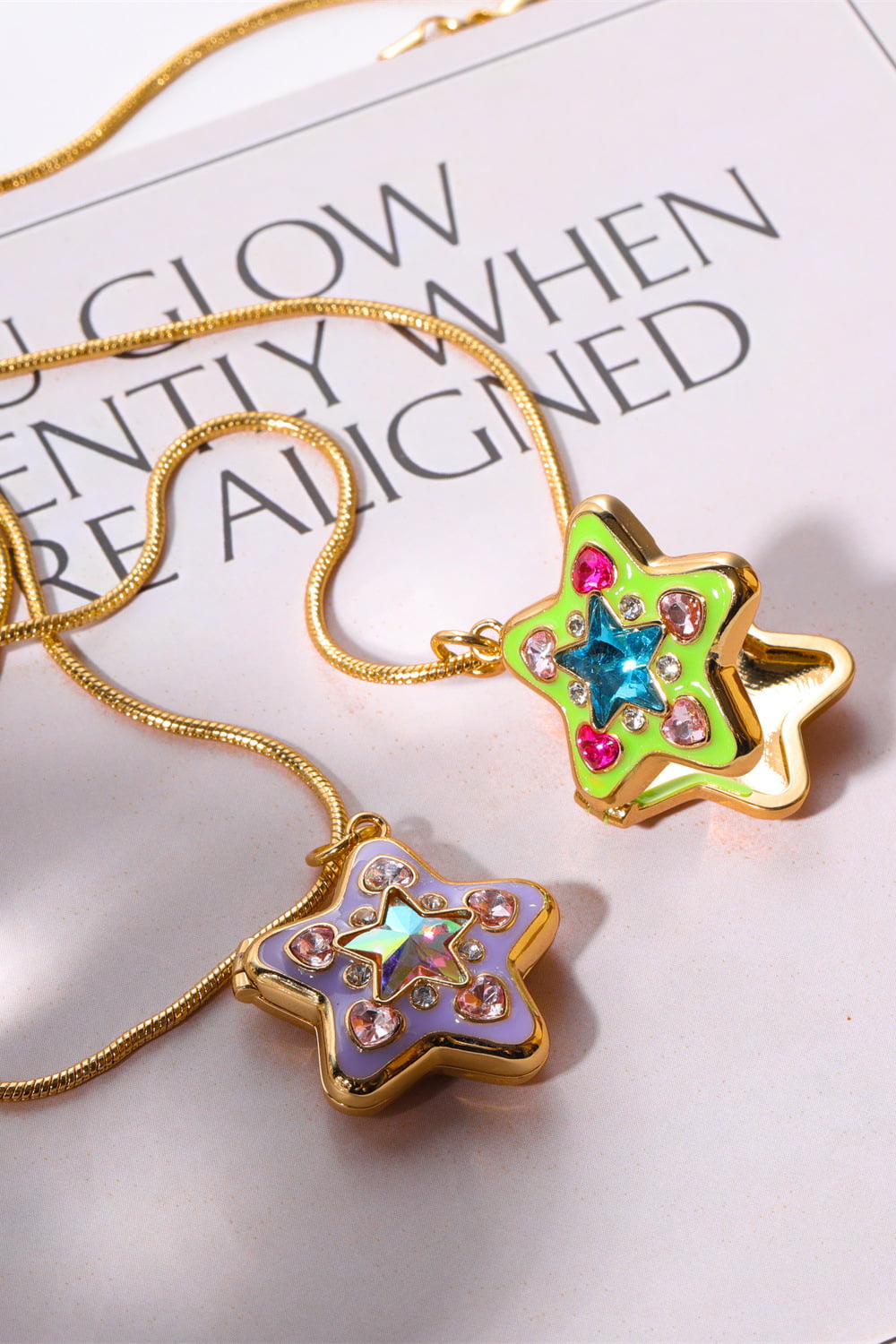 Rhinestone Decor Star Box Pendant Necklace - alternate necklace view