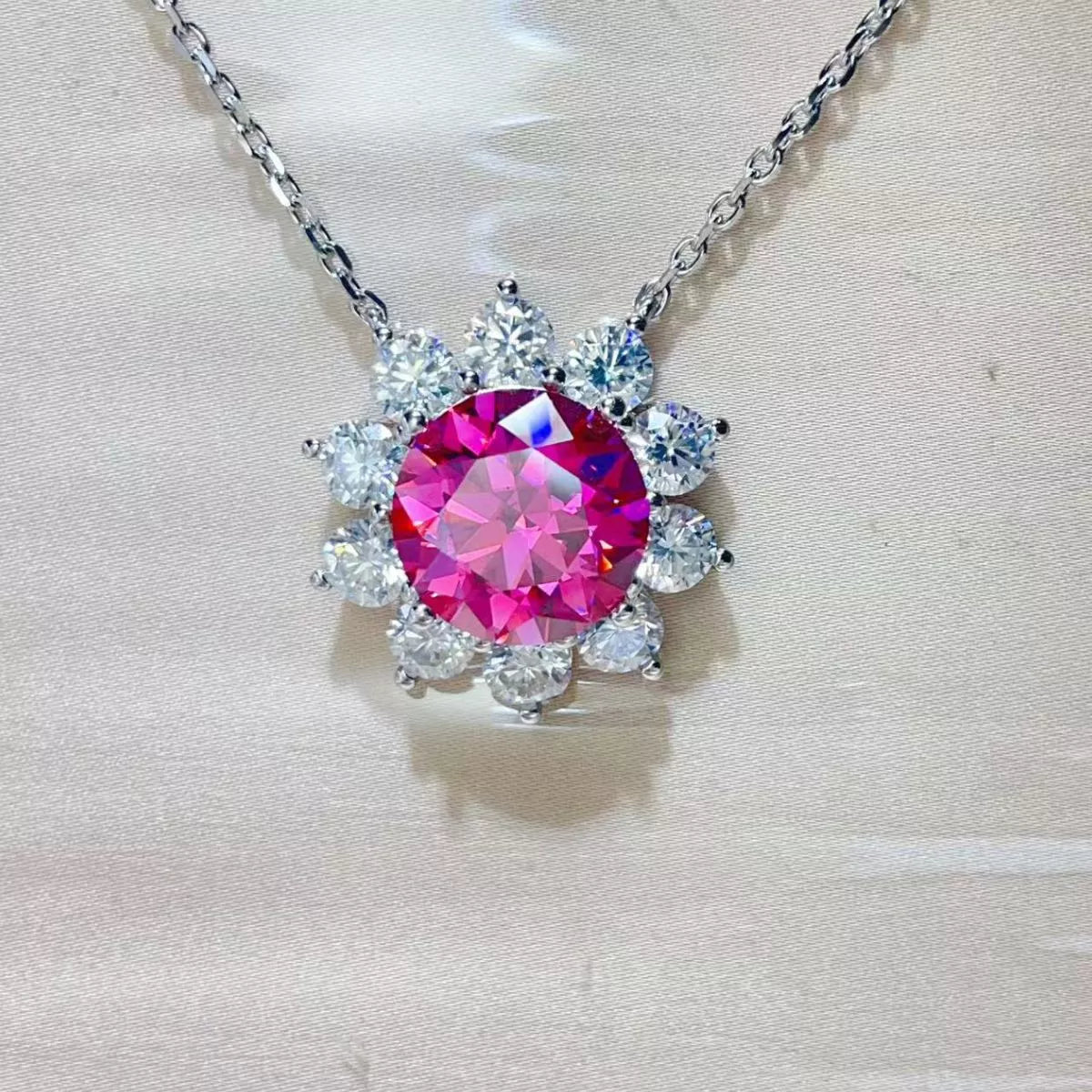 5 Carat Moissanite Sterling Silver Pendant Necklace in Hot Pink - women's pendant necklace