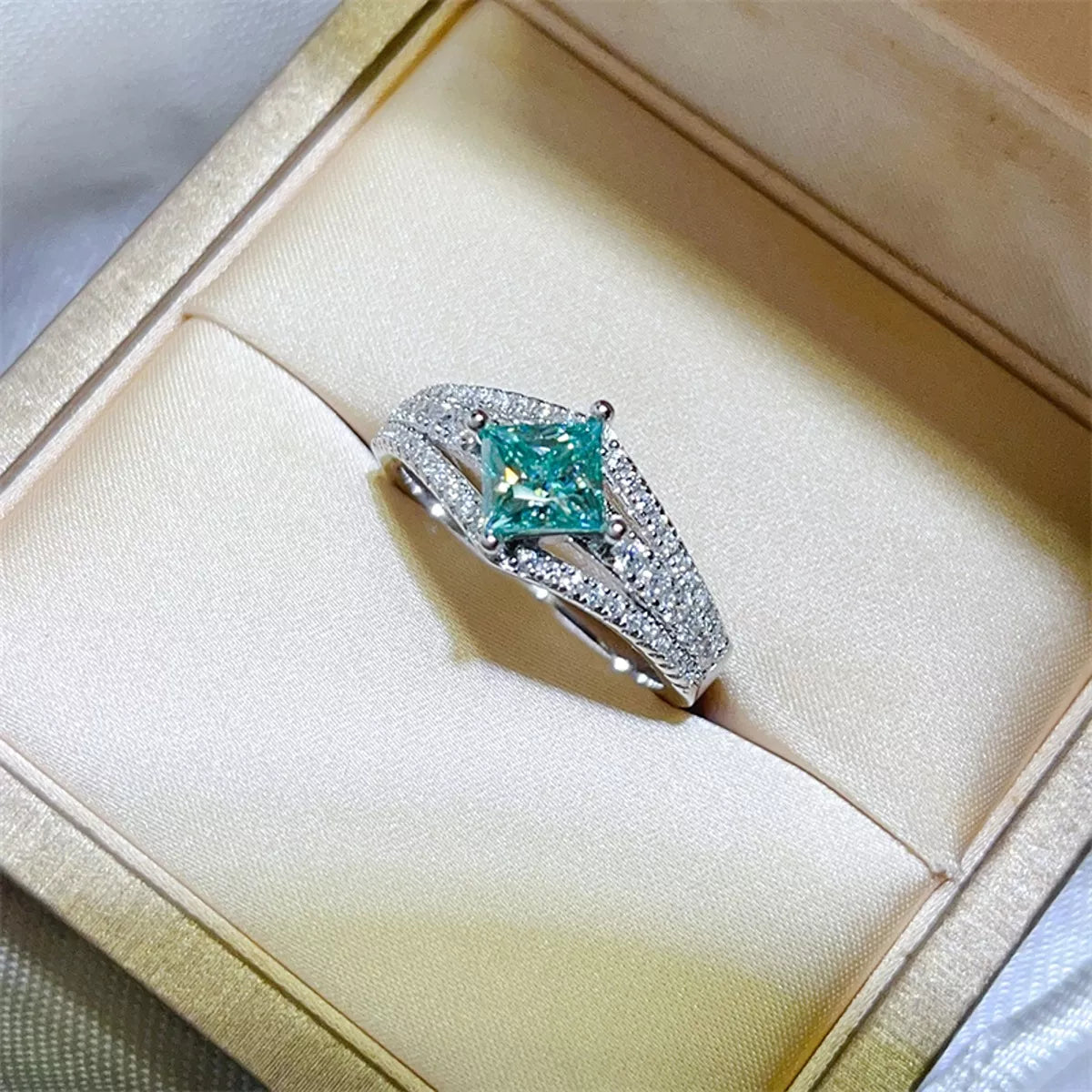 1 Carat Moissanite Sterling Silver Ring in Turquoise - women's ring