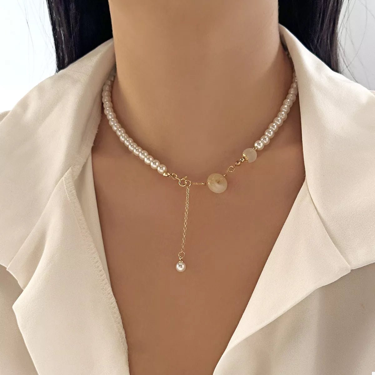 Synthetic Pearl 18K Gold-Plated Resin Pendant Necklace in Gold - women's pendant necklace