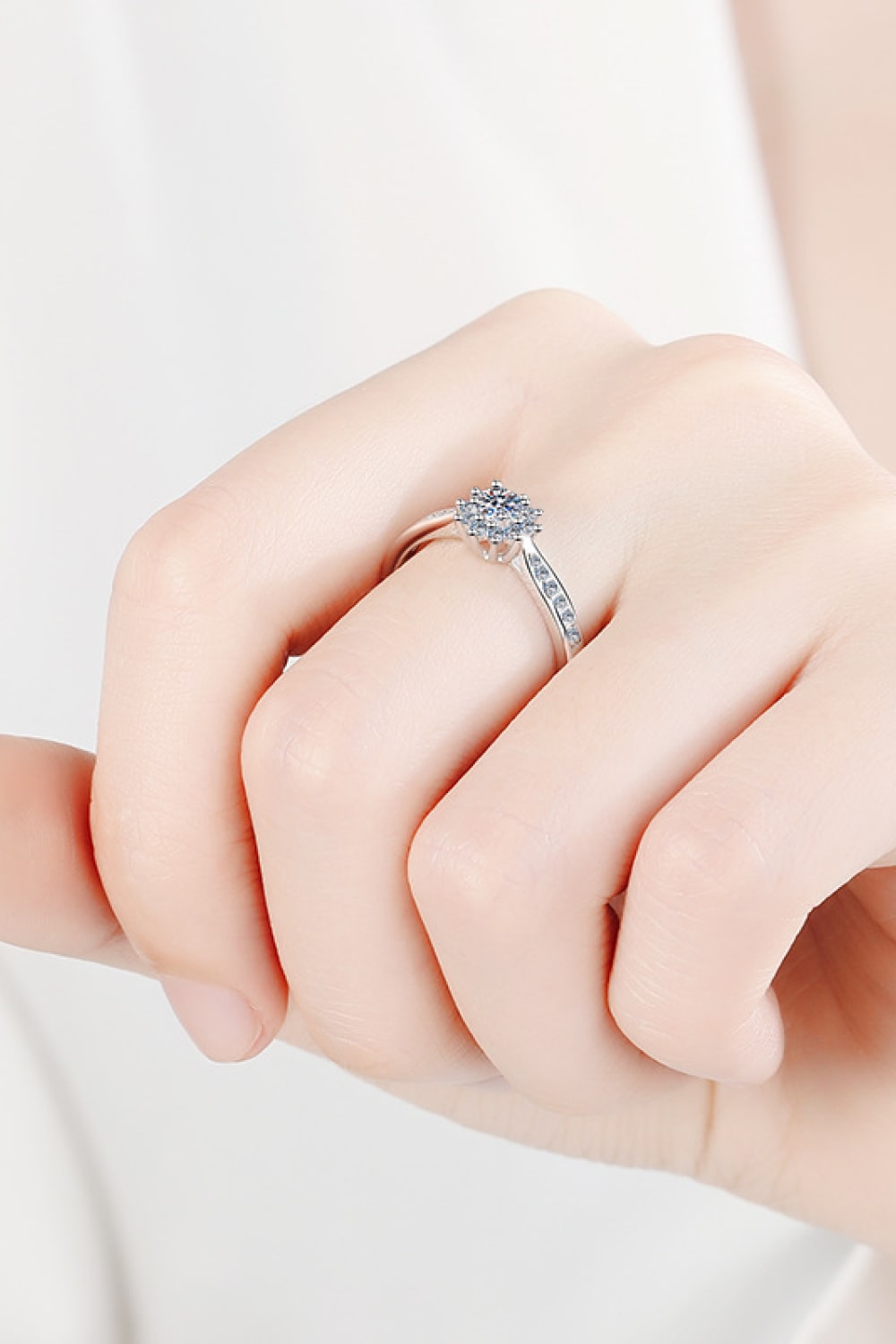 Moissanite Rhodium-Plated Snowflake Ring in Silver - women's ring