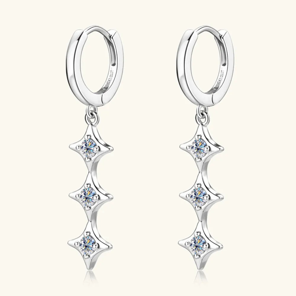 Moissanite Sterling Silver Geometric Shape Earrings - alternate earring view