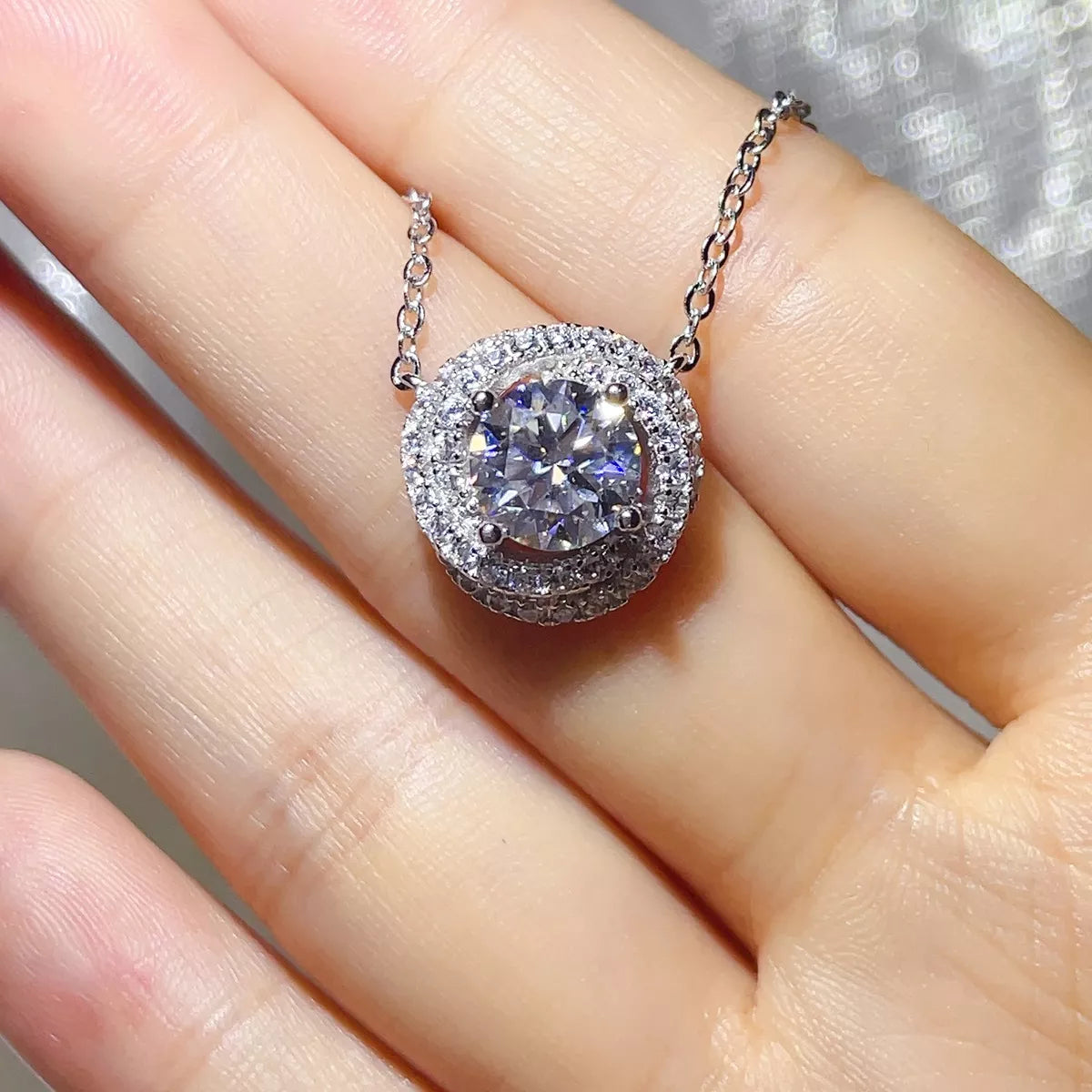 2 Carat Sterling Silver Moissanite Pendant Necklace - alternate necklace view