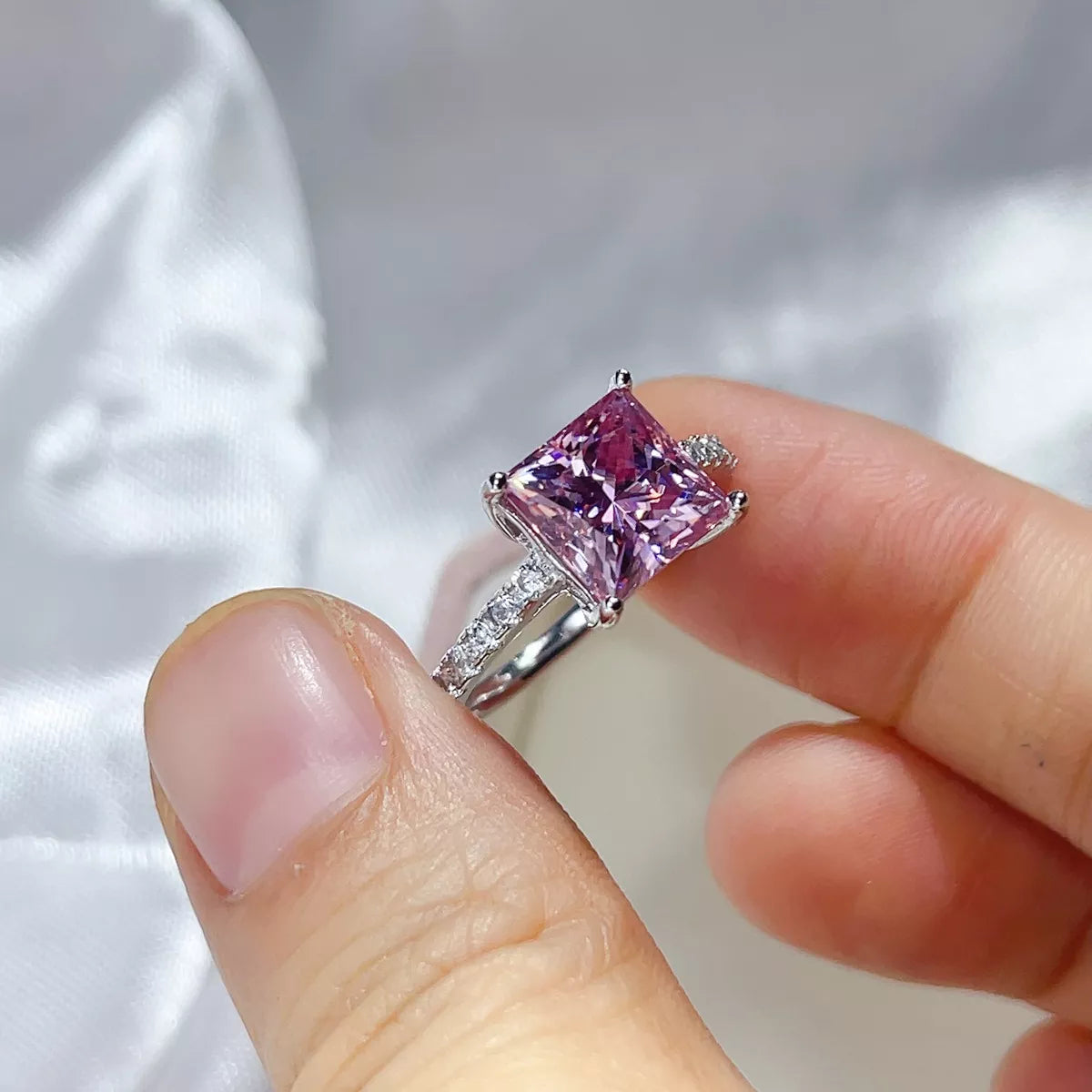 2 Carat Sterling Silver Moissanite Ring in Pink Purple - women's ring