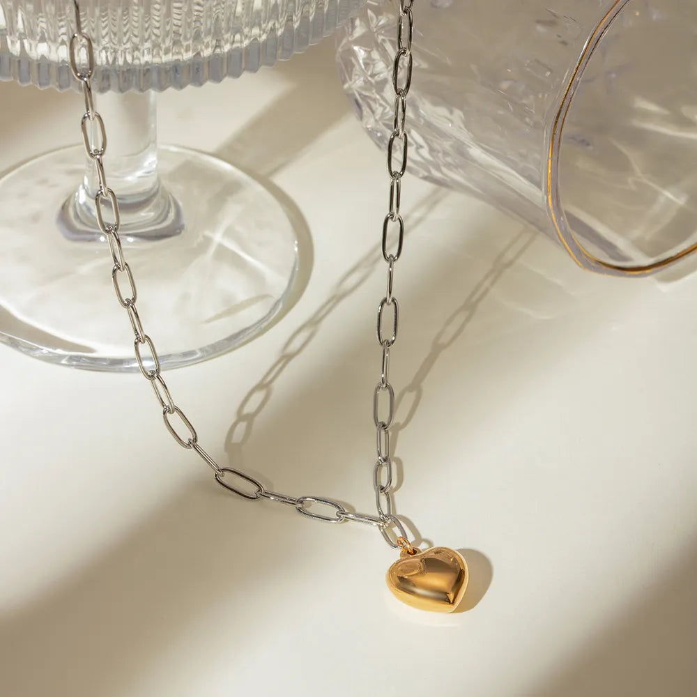 Stainless Steel Heart Pendant Necklace - alternate necklace view