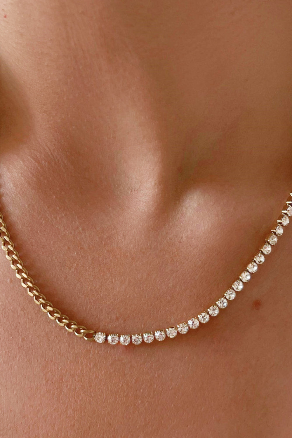 Inlaid Zircon Stainless Steel Necklace in Gold - women's necklace