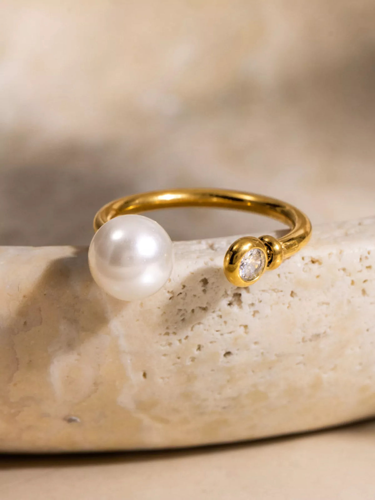18K Gold-Plated Pearl Open Ring - alternate ring view