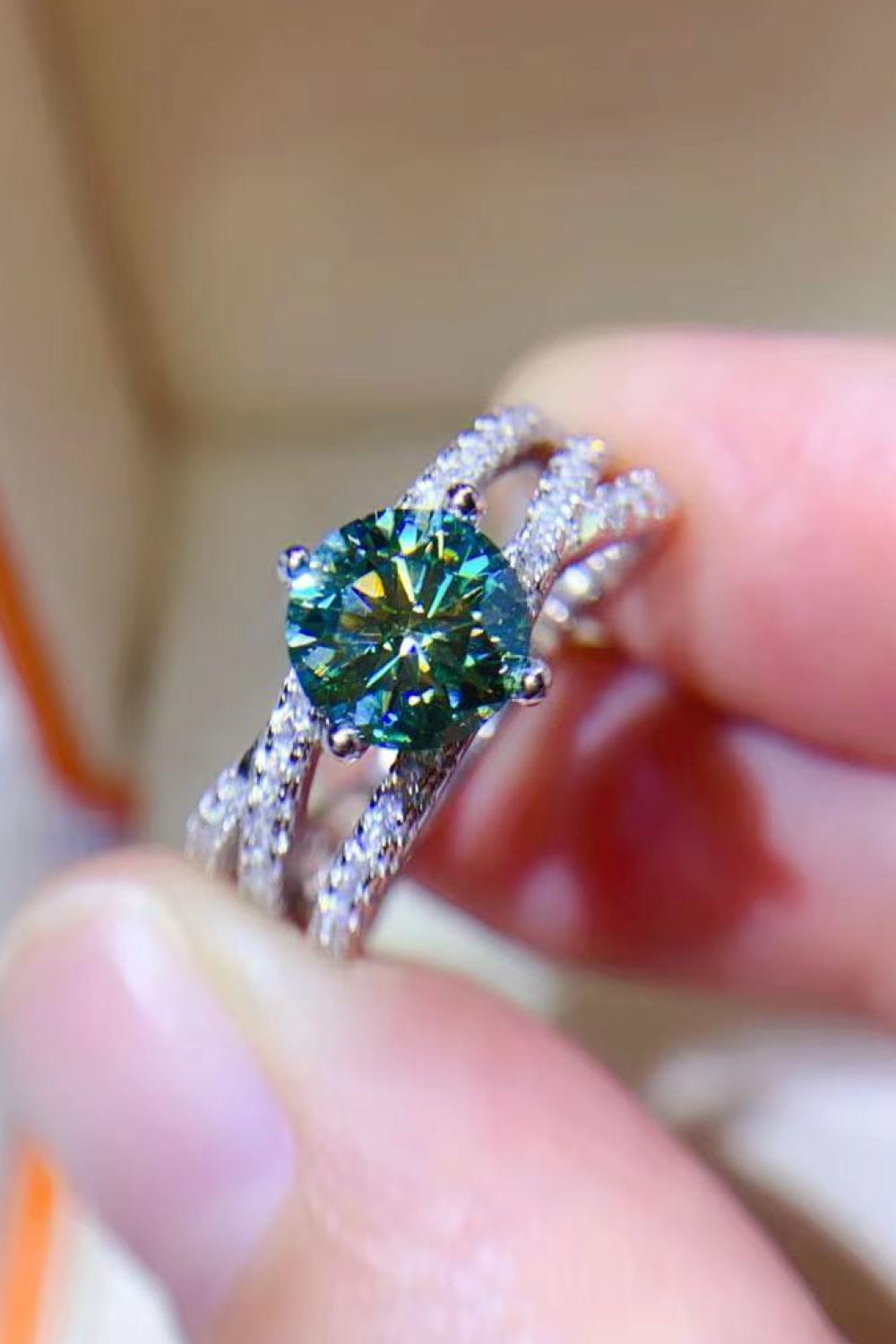 1 Carat Moissanite Contrast Sterling Silver Ring in Light Green - women's ring