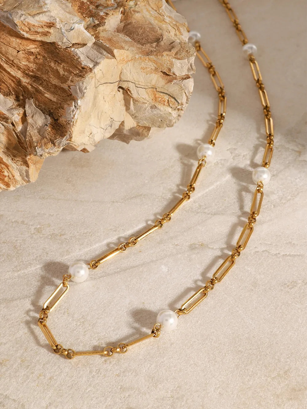 Stainless Steel Pearl Chain Necklace - alternate necklace view