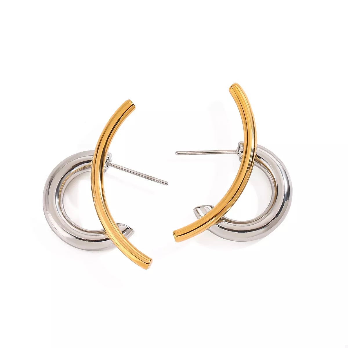 Two-Tone Modern C-Hoop Earrings - alternate earring view