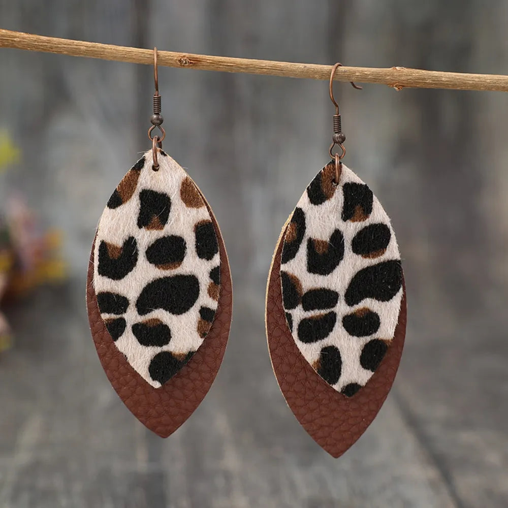 Leaf Shape Leather Dangle Earrings in Brown - women's dangle earrings