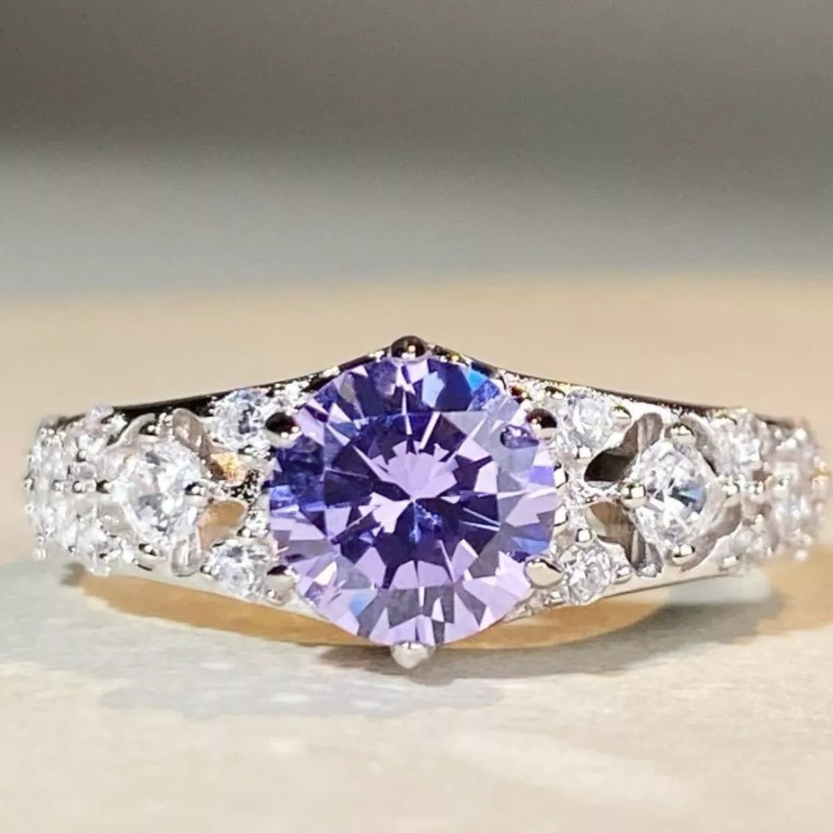 Growing High-Carbon Diamond Sterling Silver Ring in Heliotrope Purple - women's ring