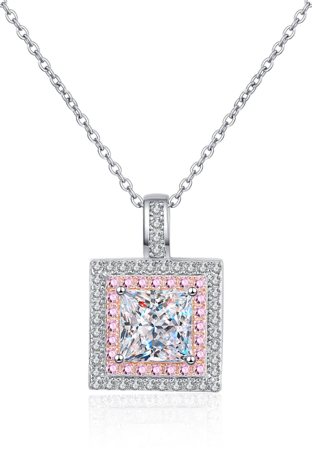 1 Carat Moissanite Square Pendant Chain Necklace - alternate necklace view