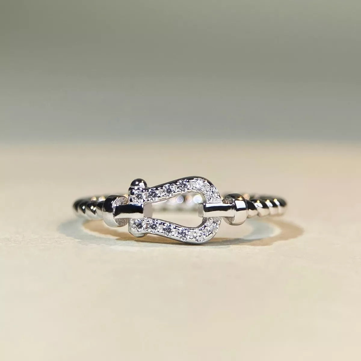 Sterling Silver Zircon Horseshoe Shaped Ring in Silver - women's ring