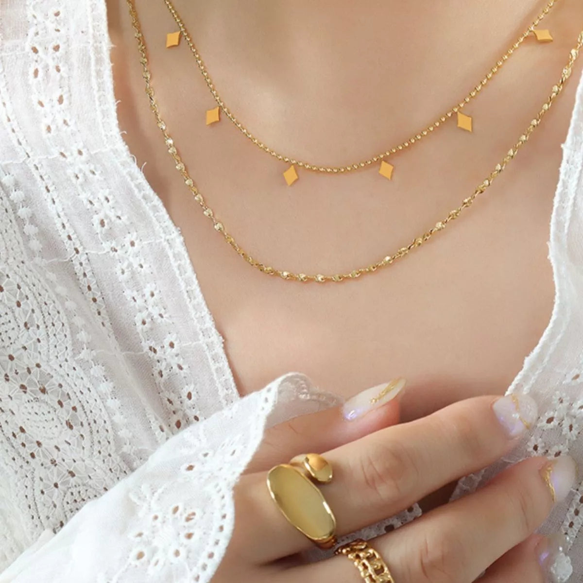 18K Gold-Plated Titanium Steel Layered Necklace - alternate necklace view
