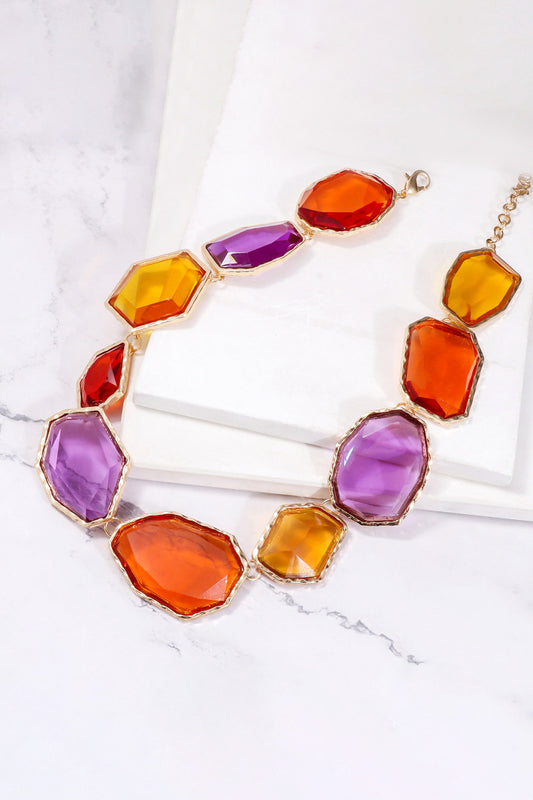 Geometric Shape Zinc Alloy Frame Resin Necklace in Multicolor - women's necklace