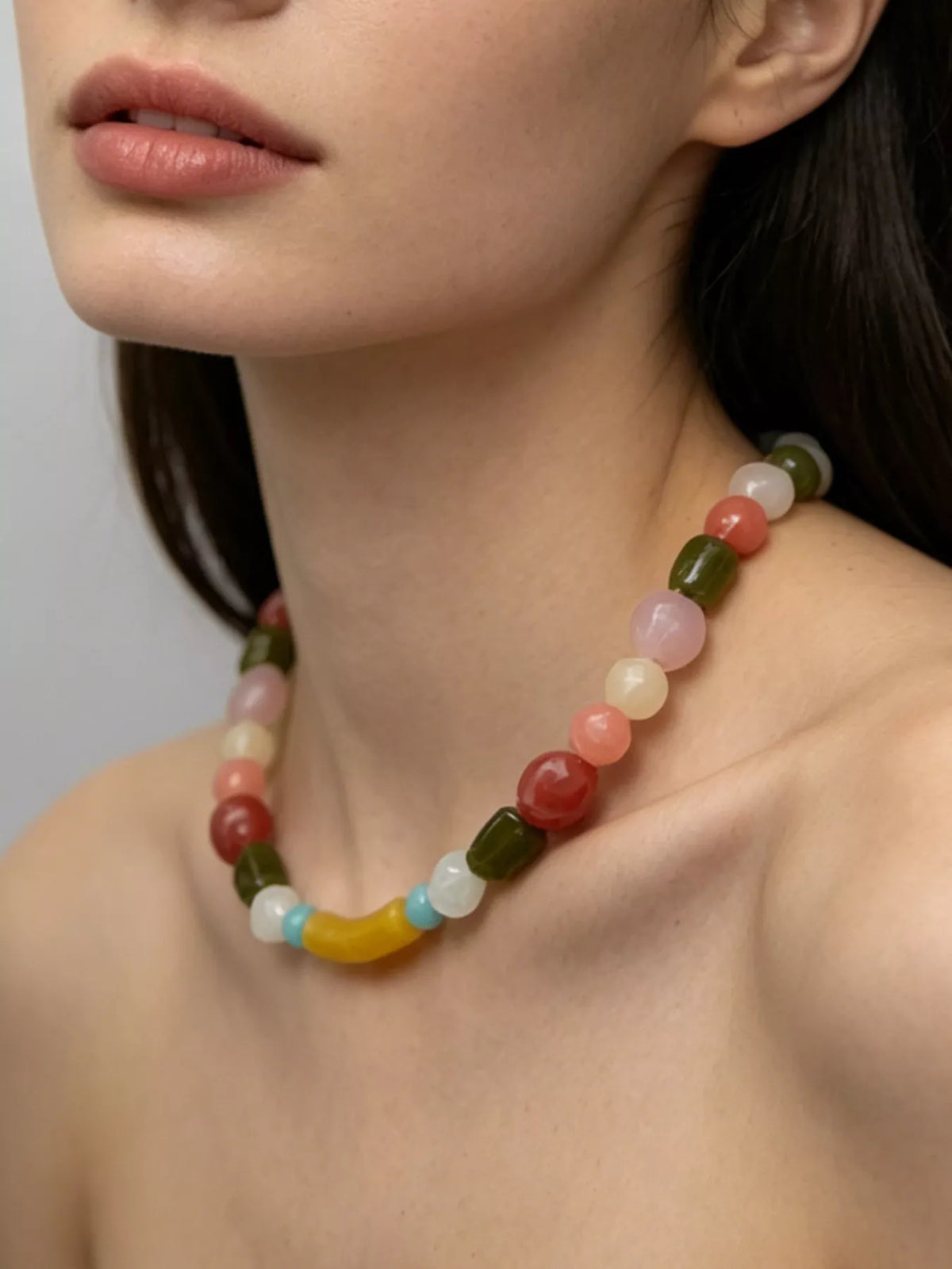 Colorful Beaded Choker Necklace - alternate necklace view