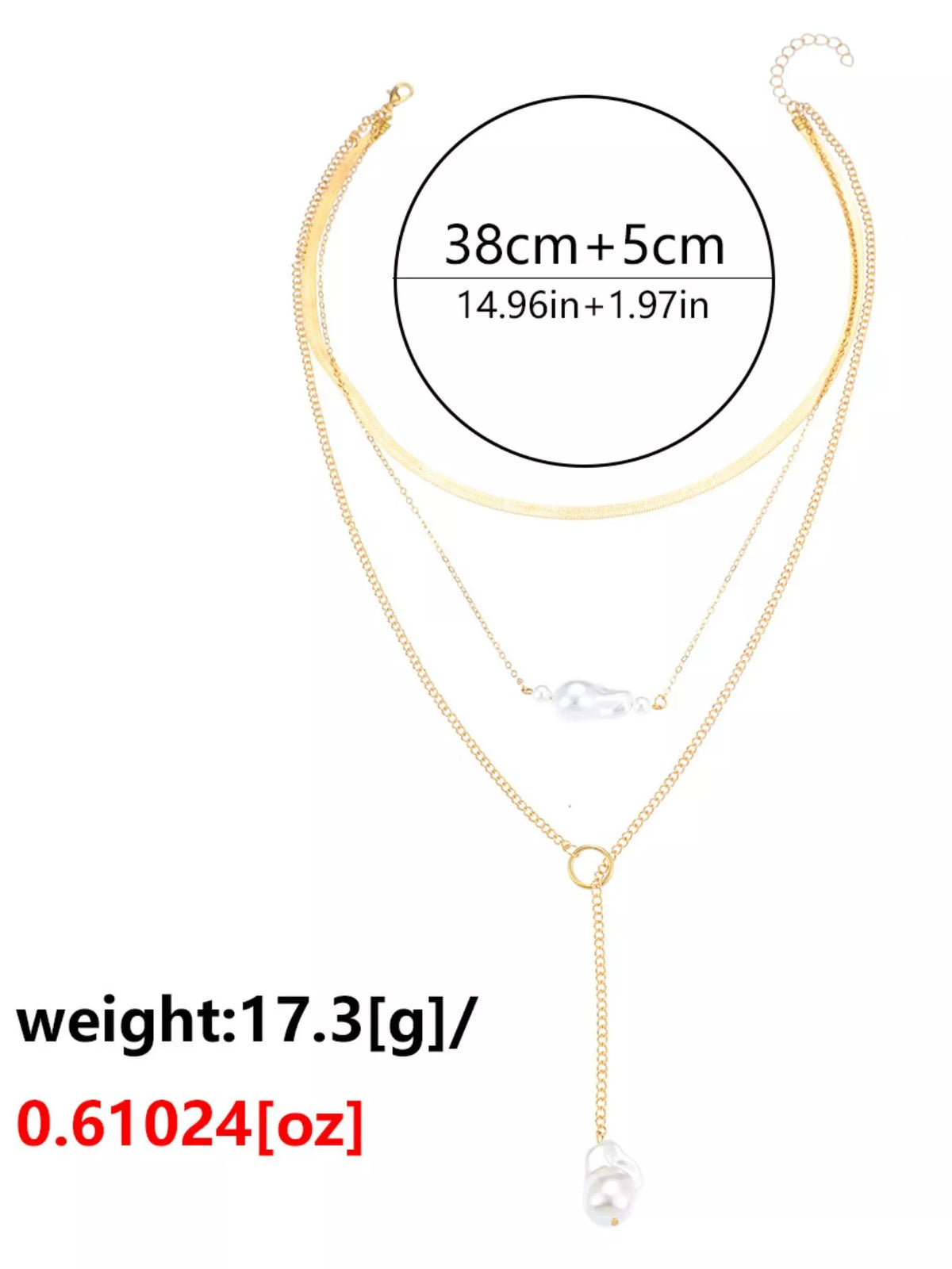 18K Gold-Plated Three Layered Pearl Necklace - alternate necklace view