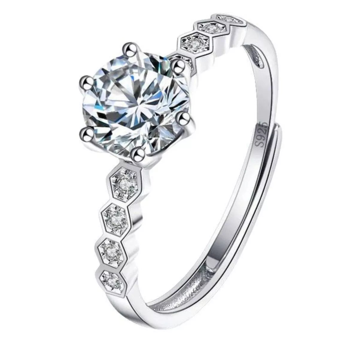 1 Carat Moissanite Sterling Silver Ring - alternate ring view
