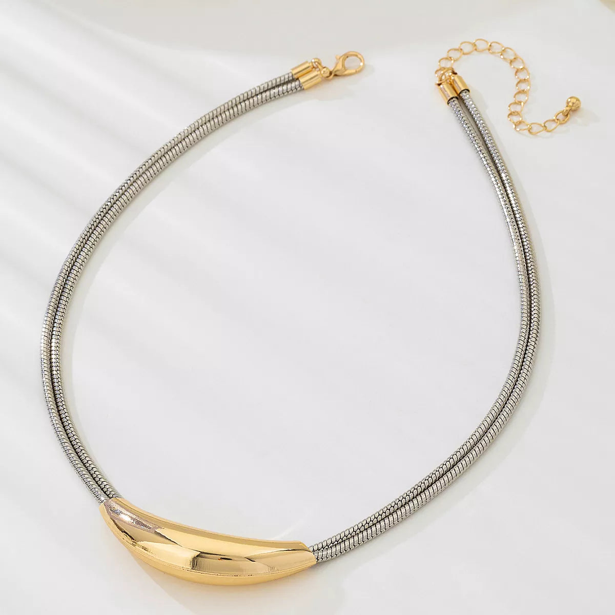 Two-Tone Alloy Curved Pendant Snake Chain Necklace - alternate necklace view