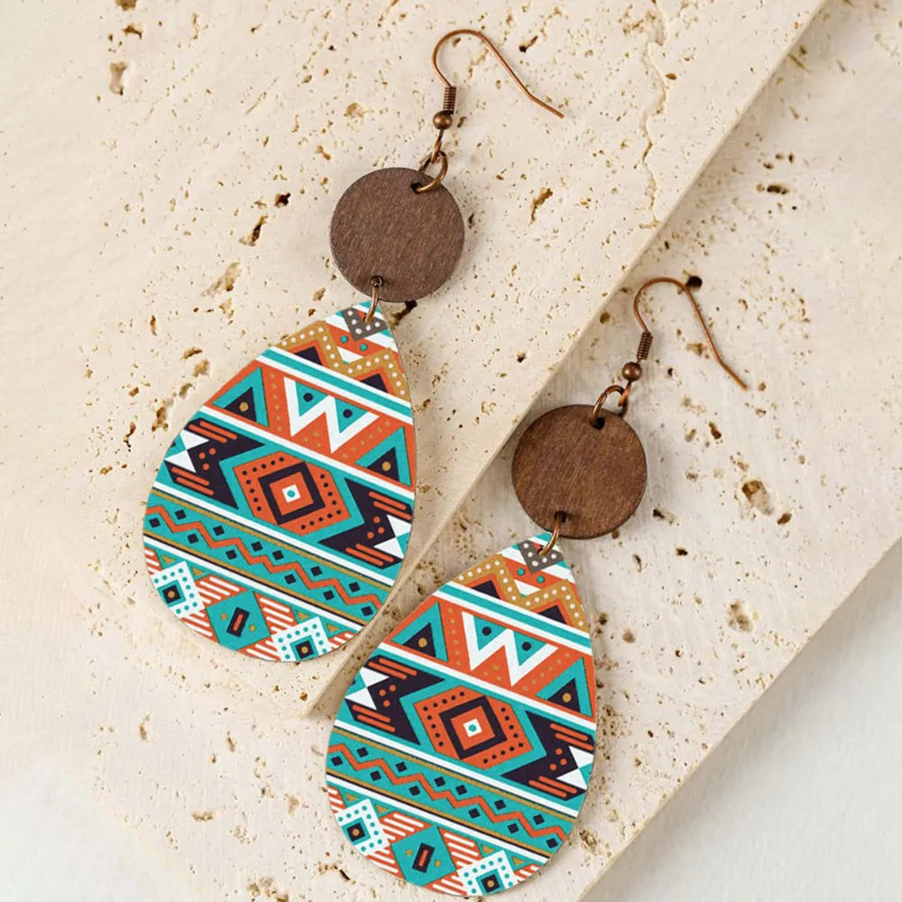 Geometric Wooden Teardrop Earrings - alternate earring view
