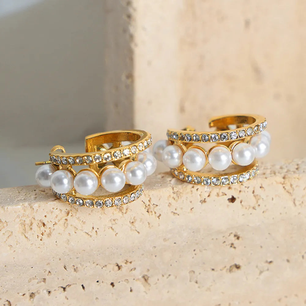 Pearl Titanium Steel C-Hoop Earrings - alternate earring view