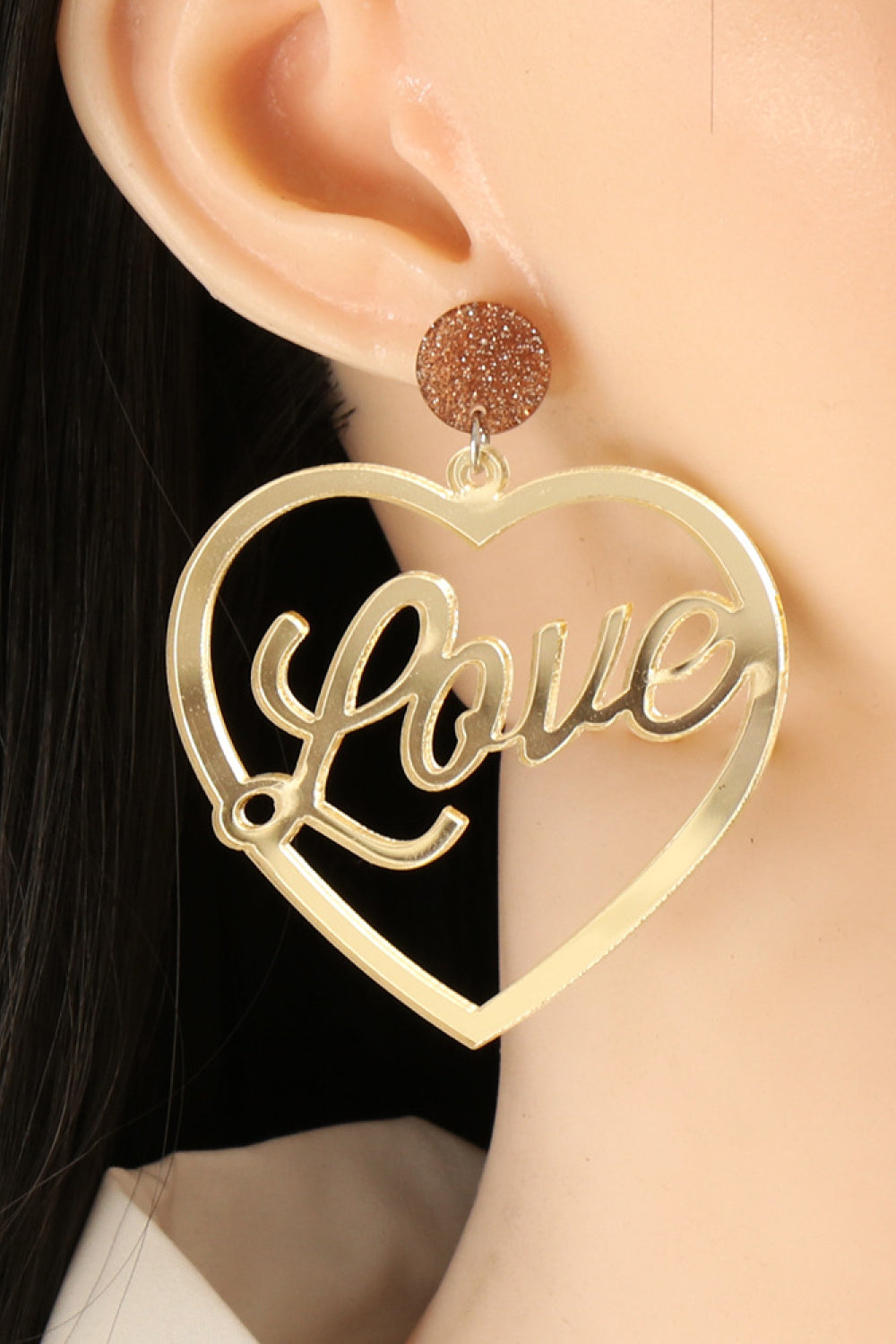 Heart Shape Acrylic Dangle Earrings - alternate earring view