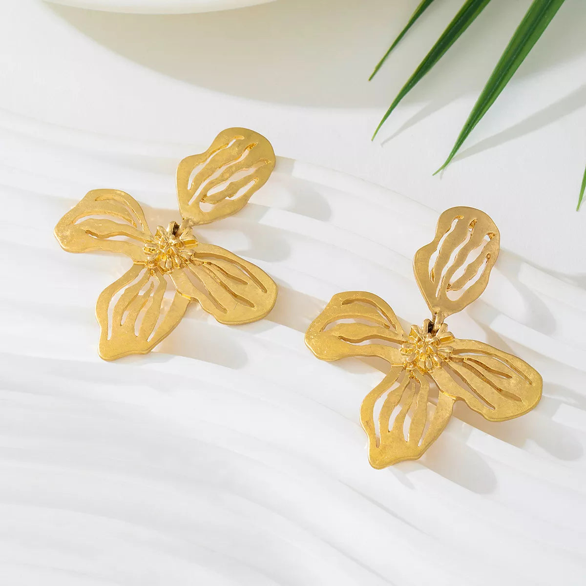 18K Gold-Plated Butterfly Flower Statement Earrings - alternate earring view