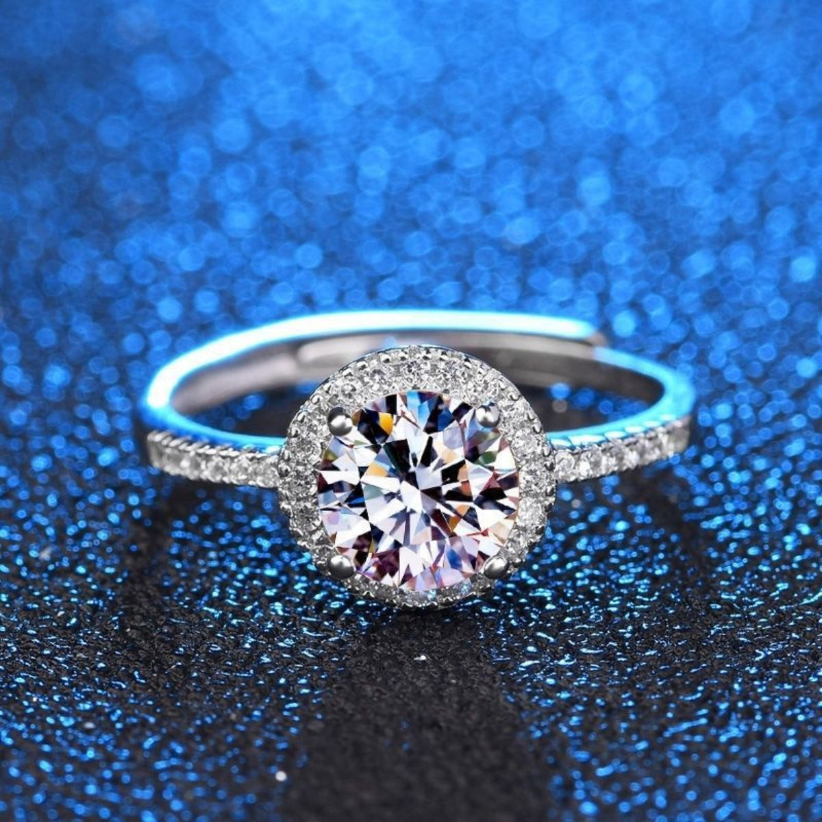 1 Carat Moissanite Sterling Silver Ring - alternate ring view